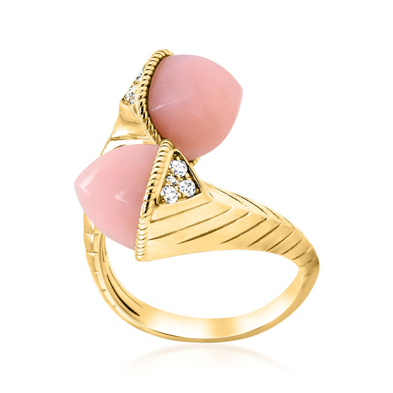 Pink Opal and .12 ct. t.w. Diamond Bypass Ring in 14kt Yellow Gold image number 2