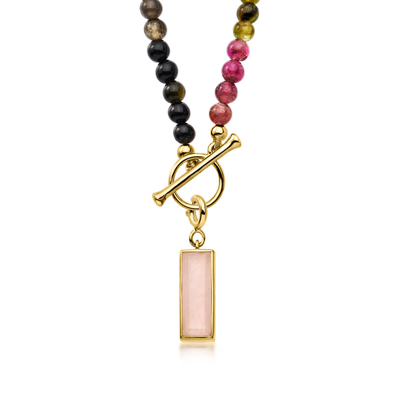2.10 Carat Rose Quartz Bar Charm in 18kt Gold Over Sterling image number 2