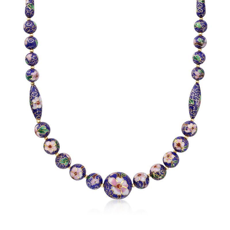 C. 1990 Vintage Cloisonne Multicolored Enamel Bead Necklace with 14kt Yellow Gold image number 0