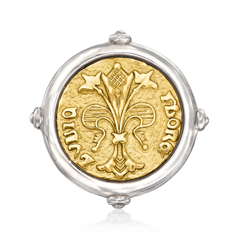 Italian Two-Tone Sterling Silver Replica Florin Coin Ring image number 0