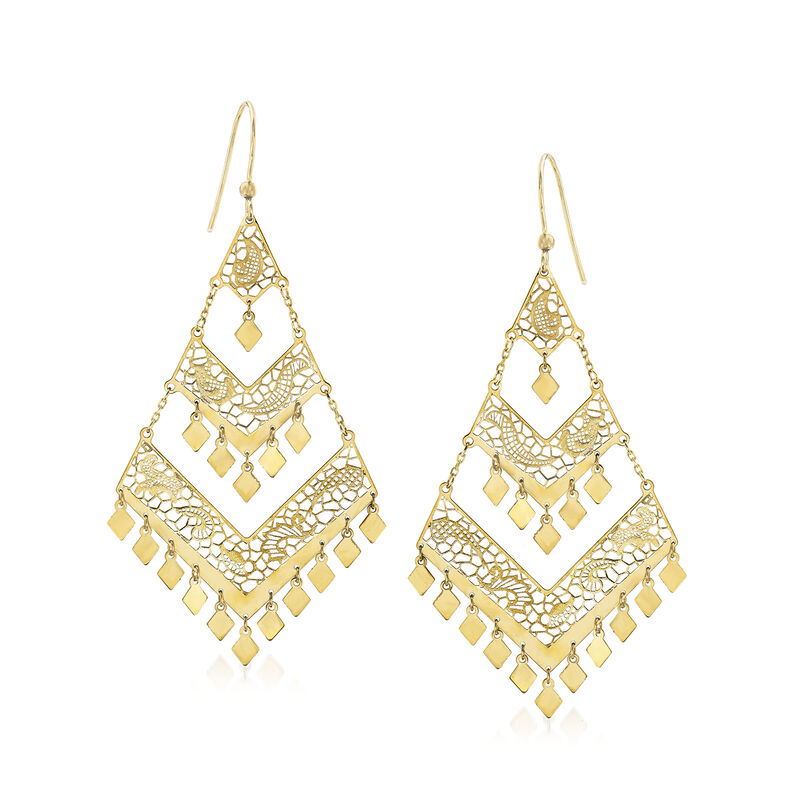 Italian 14kt Yellow Gold Kite-Shaped Filigree Drop Earrings image number 0