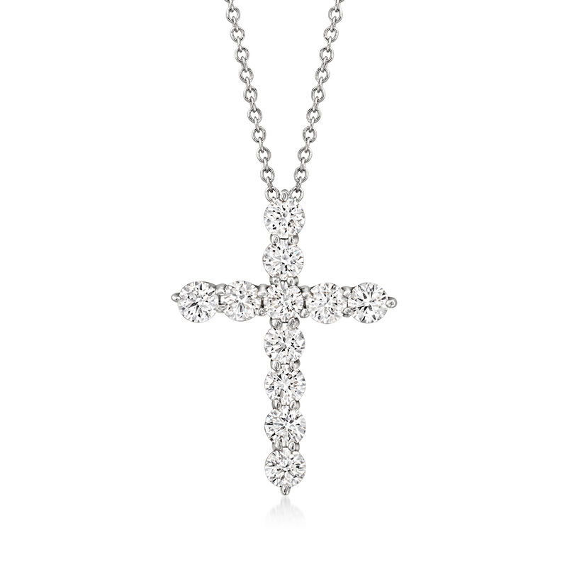 1.00 ct. t.w. Lab-Grown Diamond Cross Pendant Necklace in 14kt White Gold. 18" image number 0