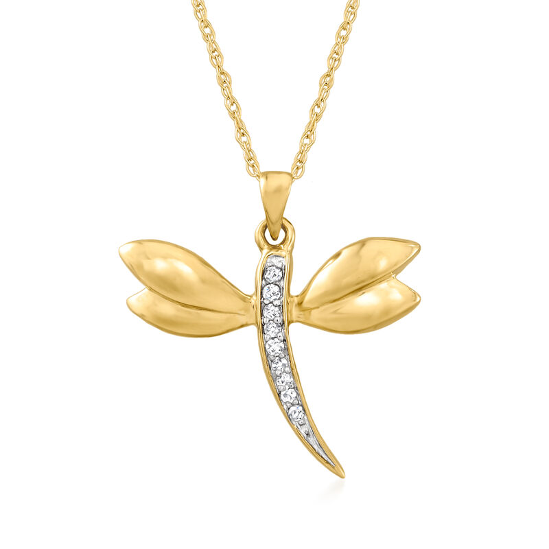 Diamond-Accented Dragonfly Pendant Necklace in 14kt Yellow Gold image number 0