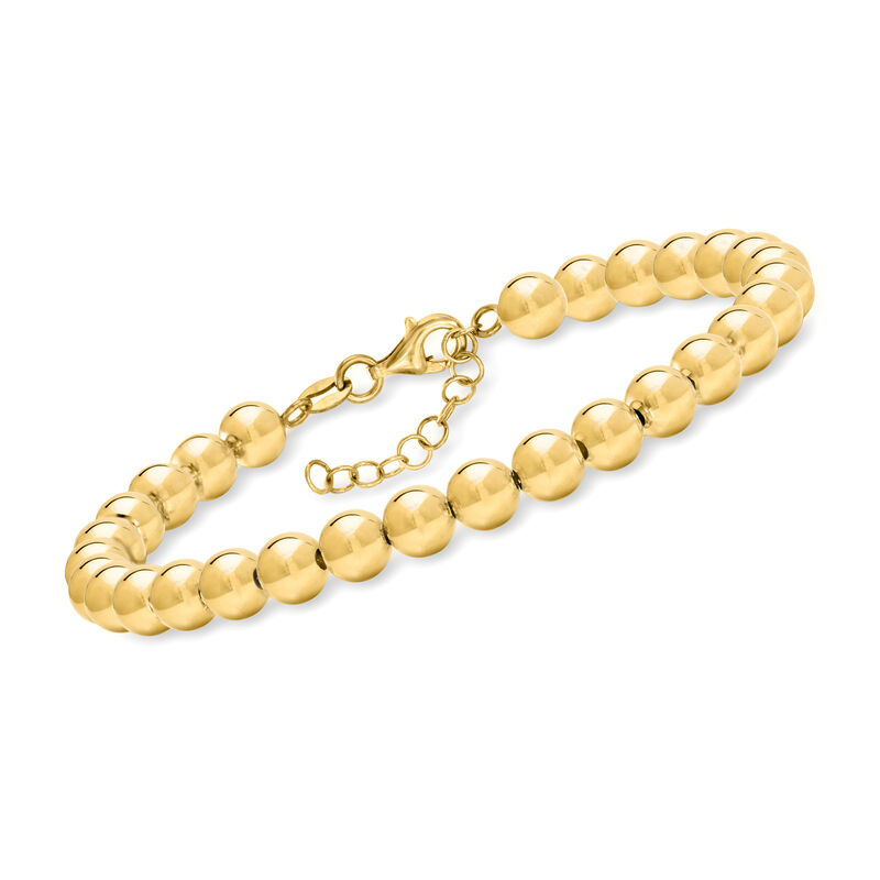 Italian 6mm 14kt Yellow Gold Bead Bracelet. 7.25" image number 0
