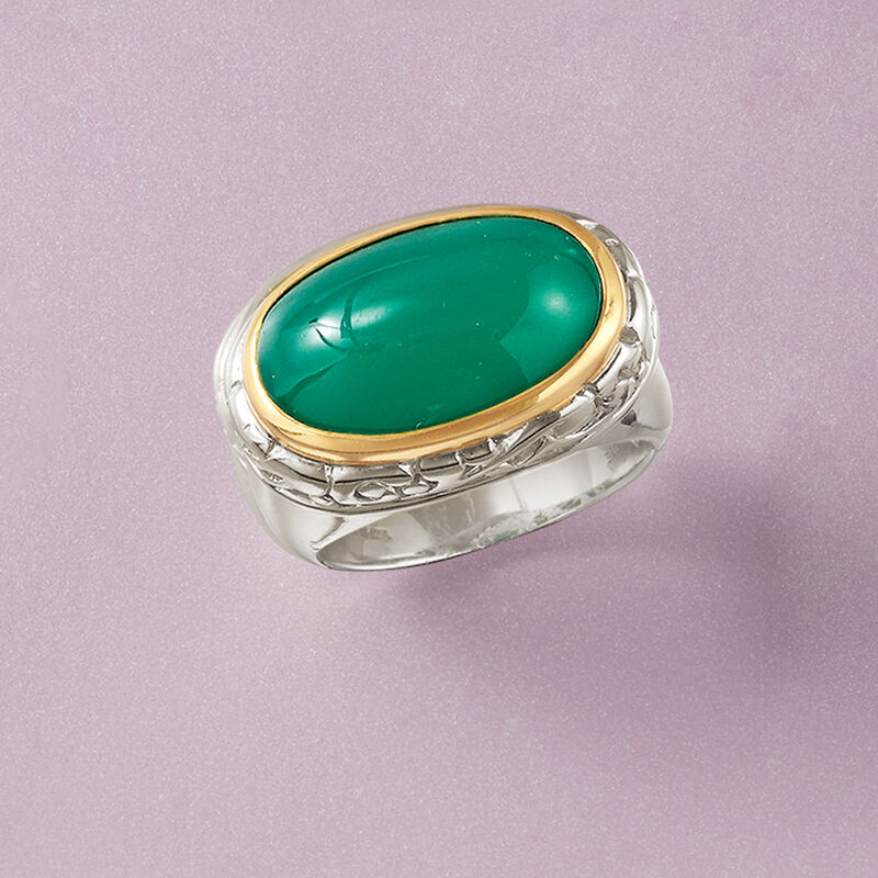 Green Chalcedony Ring in Two-Tone Sterling Silver image number 3