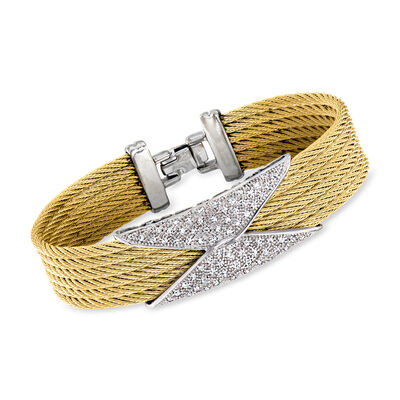ALOR .45 ct. t.w. Diamond and Yellow Stainless Steel Cable Hourglass Bracelet with 18kt White Gold