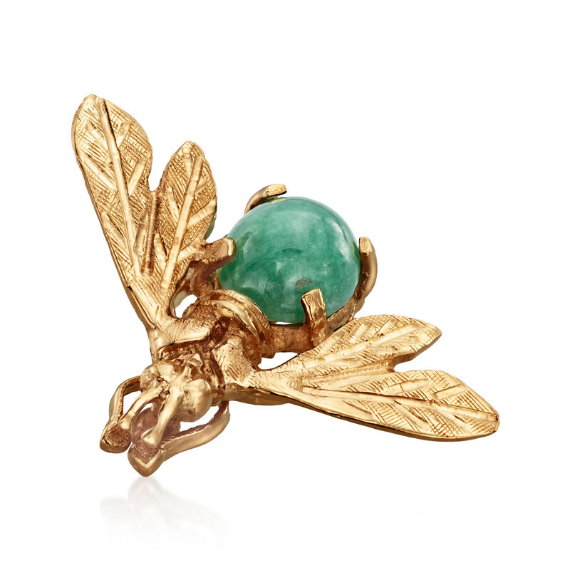 C. 1970 Vintage Jade Bumblebee Pin in 14kt Yellow Gold image number 2