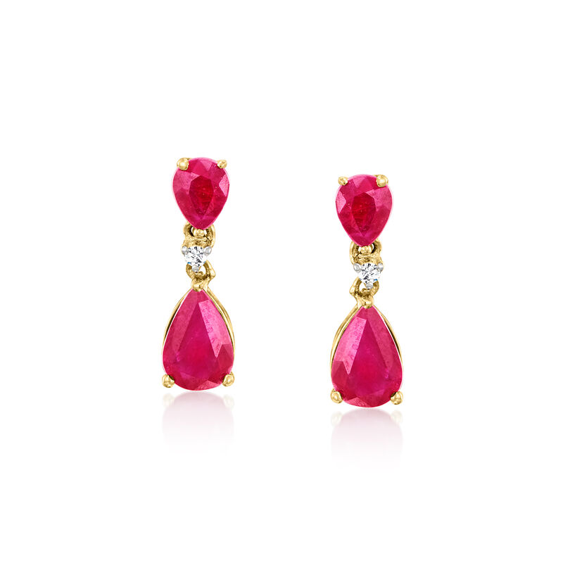 1.20 ct. t.w. Ruby Drop Earrings with Diamonds in 14kt Yellow Gold  image number 0