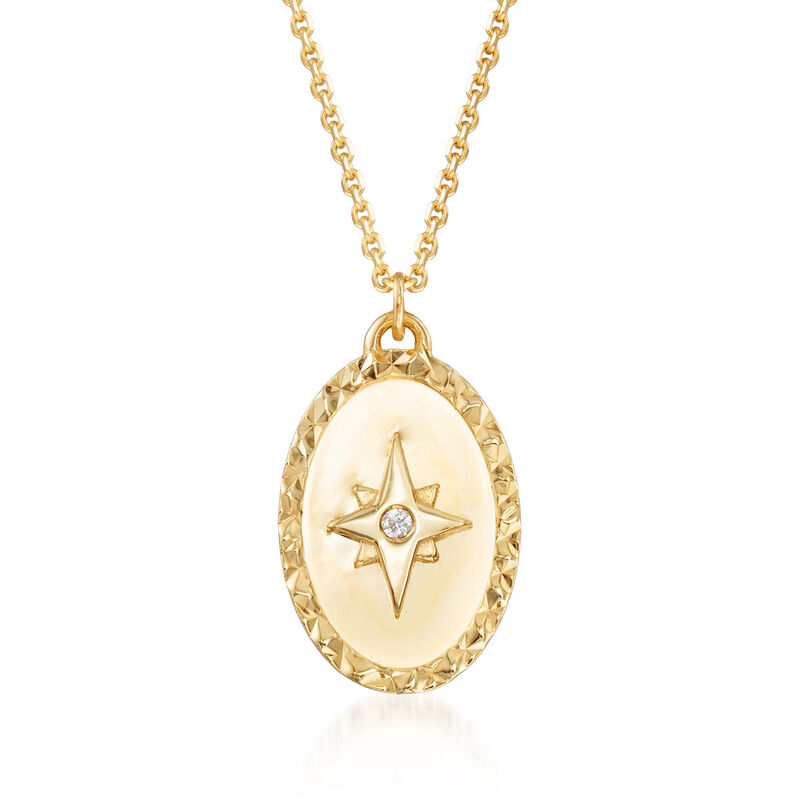 14kt Yellow Gold Star Oval Medallion Necklace with Diamond Accent image number 0