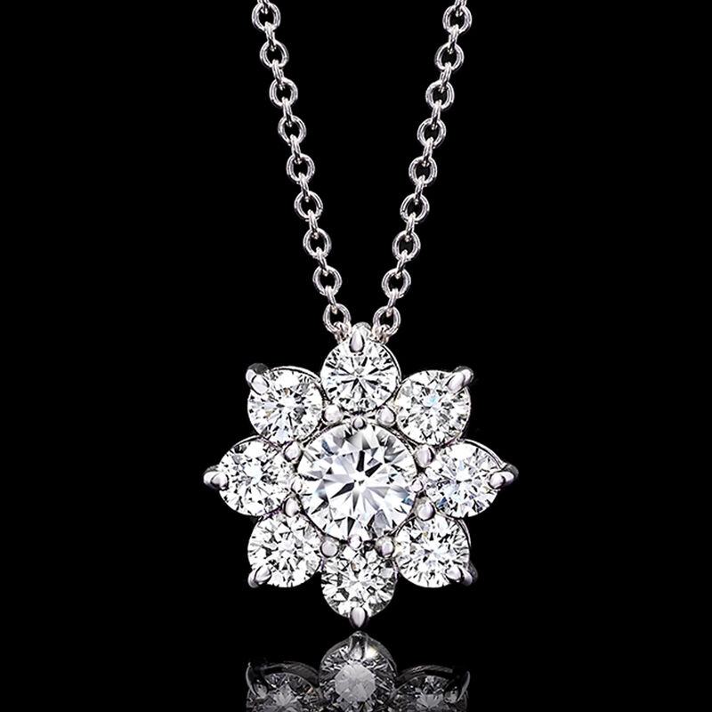 1.00 ct. t.w. Lab-Grown Diamond Flower Pendant Necklace in 14kt White Gold. 16&quot; image number 2