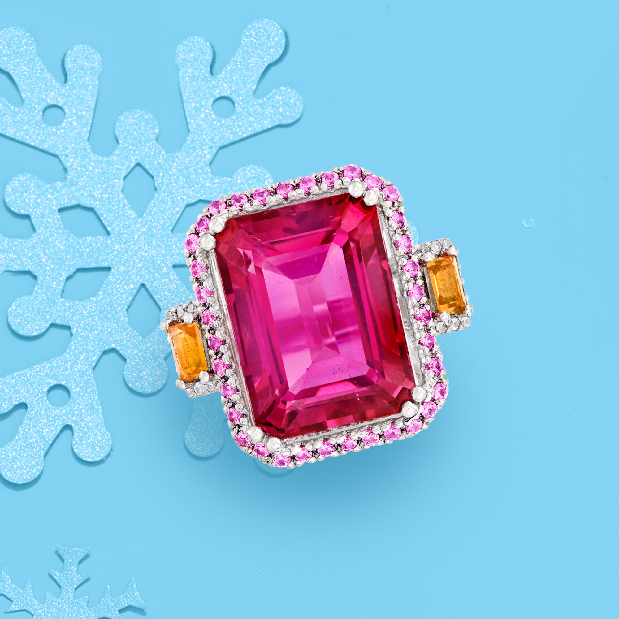14.00 Carat Pink Topaz and .80 ct. t.w. Multi-Gemstone Ring in Sterling  Silver