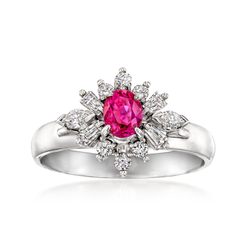 C. 2010 Vintage .69 Carat Ruby Ring with .47 ct. t.w. Diamonds in Platinum. Size 7.5 image number 0