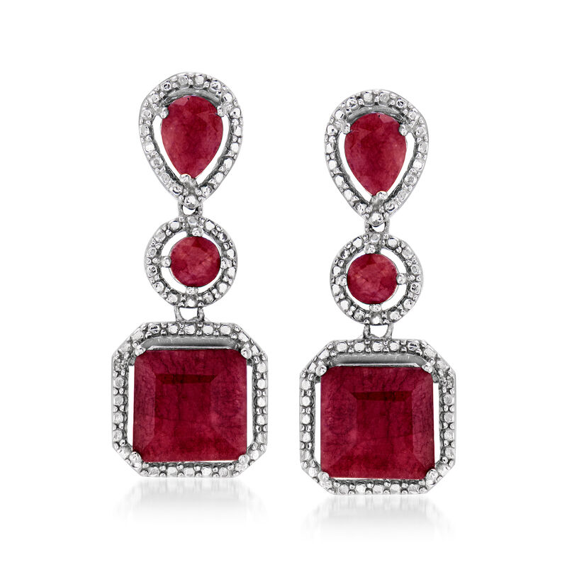 10.70 ct. t.w. Ruby Drop Earrings in Sterling Silver image number 0