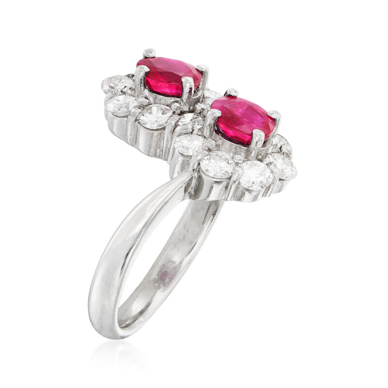 C. 1990 Vintage 1.61 ct. t.w. Ruby and 1.17 ct. t.w. Diamond Bypass Ring in Platinum image number 2