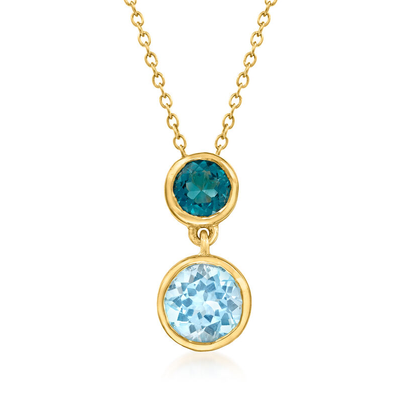 3.20 ct. t.w. London and Sky Blue Topaz Pendant Necklace in 18kt Gold Over Sterling. 18&quot; image number 1