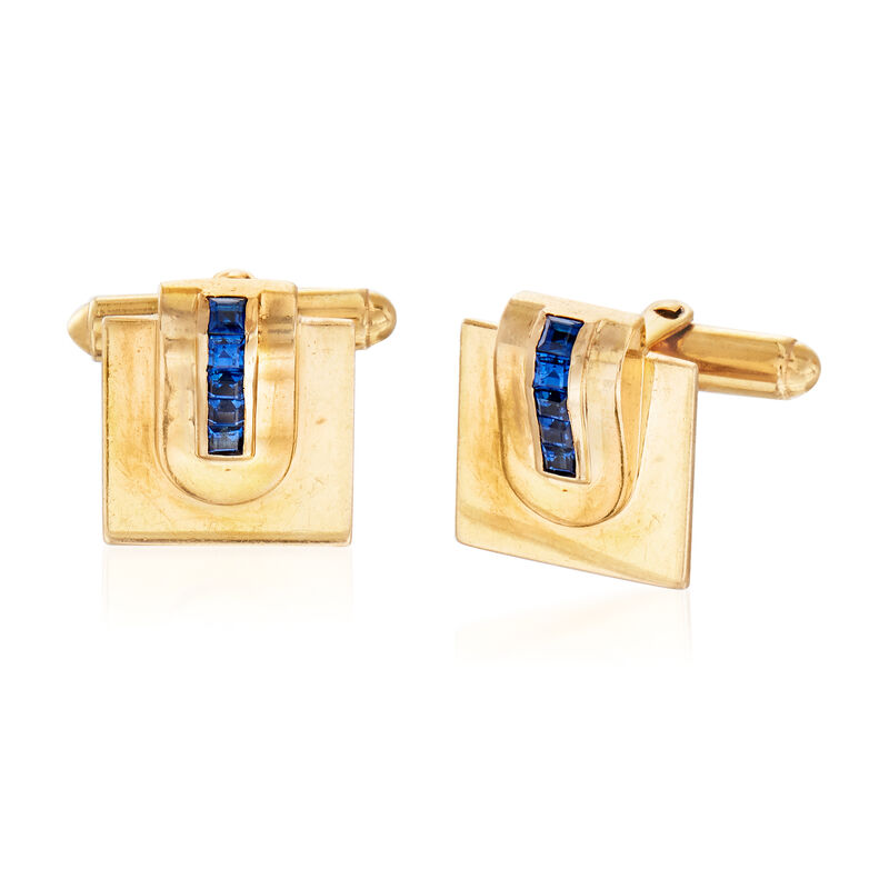 C. 1970 Vintage Tiffany Jewelry .90 ct. t.w. Sapphire Cuff Links in 14kt Yellow Gold image number 0