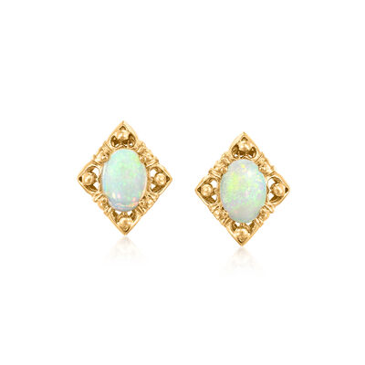 C. 1990 Vintage Opal Earrings in 14kt Yellow Gold