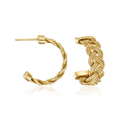 C. 1990 Vintage 14kt Yellow Gold Braided C-Shaped Earrings