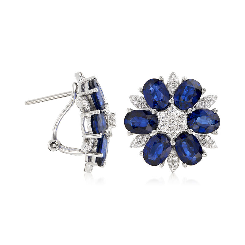 12.00 ct. t.w. Sapphire and .80 ct. t.w. Diamond Floral Earrings image number 2