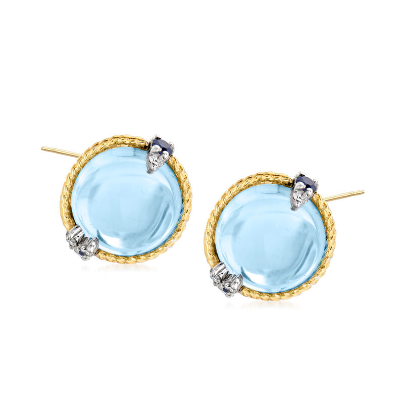 Andrea Candela &quot;Dulcitos&quot; 9.84 ct. t.w. Swiss Blue Topaz and .20 ct. t.w. Sapphire Earrings in Sterling Silver and 18kt Yellow Gold   image number 0