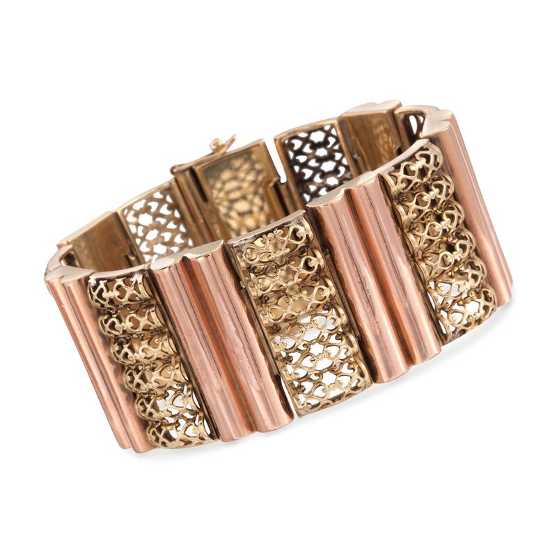C. 1960 Vintage 18kt Two-Tone Gold Fancy Section Bracelet. 6.75&quot; image number 0
