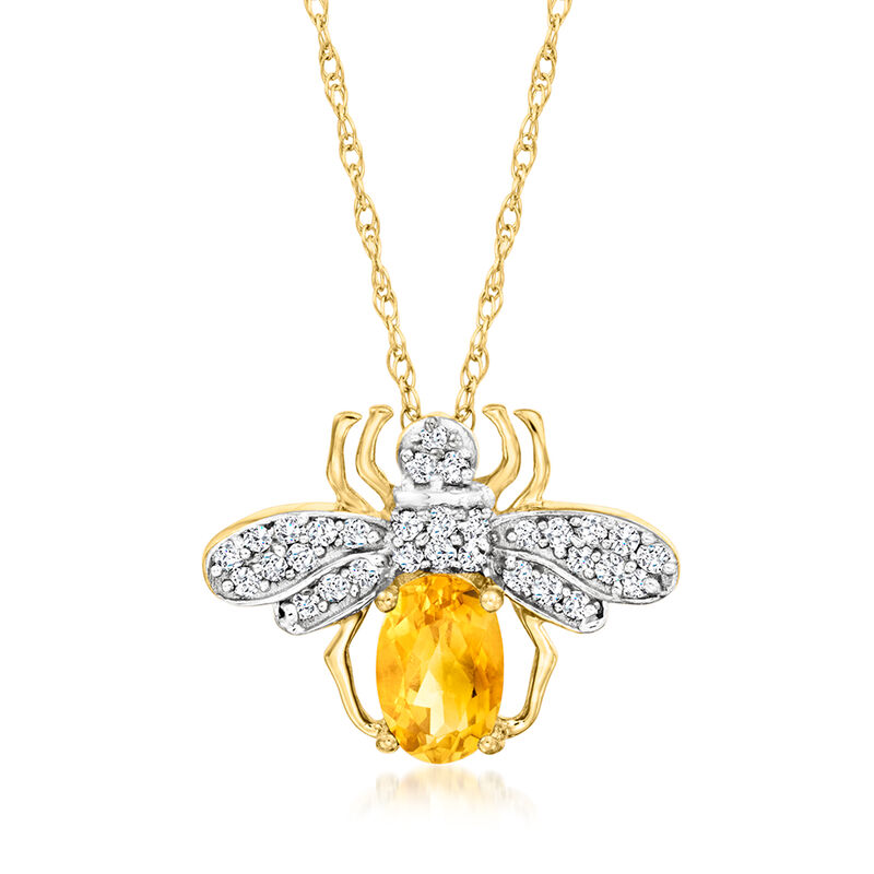 .40 Carat Citrine and .10 ct. t.w. Diamond Bumblebee Pendant Necklace in 14kt Yellow Gold image number 0