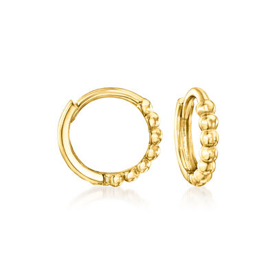 Italian 14kt Yellow Gold Beaded Charm-Compatible Huggie Hoop Earrings