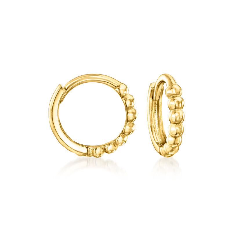 Italian 14kt Yellow Gold Beaded Charm-Compatible Huggie Hoop Earrings. 3/8&quot; image number 0