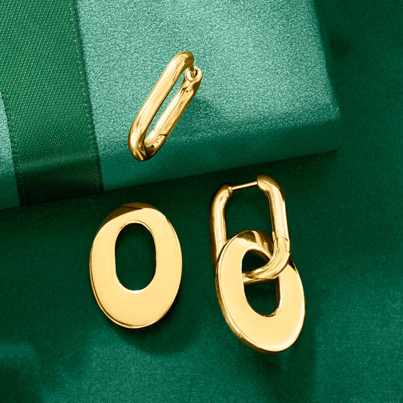 18kt Gold Over Sterling Hoop Earrings with Removable Oval Drops image number 3