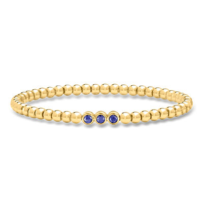 .30 ct. t.w. Lab-Grown Sapphire and 4mm 18kt Gold Over Sterling Bead Stretch Bracelet