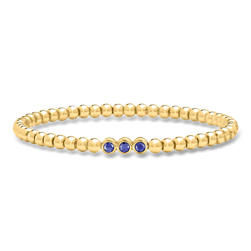 .30 ct. t.w. Lab-Grown Sapphire and 4mm 18kt Gold Over Sterling Bead Stretch Bracelet image number 0