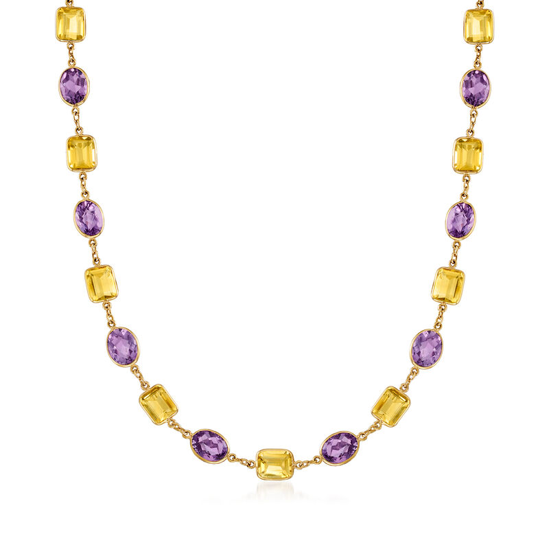 C. 1990 Vintage 90.00 ct. t.w. Amethyst and 81.25 ct. t.w. Citrine Long Necklace in 18kt Yellow Gold. 41&quot; image number 0