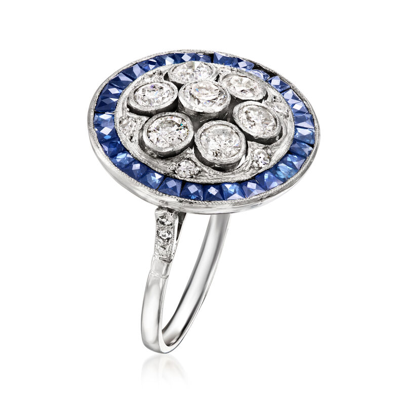 C. 1970 Vintage 1.03 ct. t.w. Diamond and 1.25 ct. t.w. Sapphire Circle Ring in Platinum. Size 6.5 image number 2