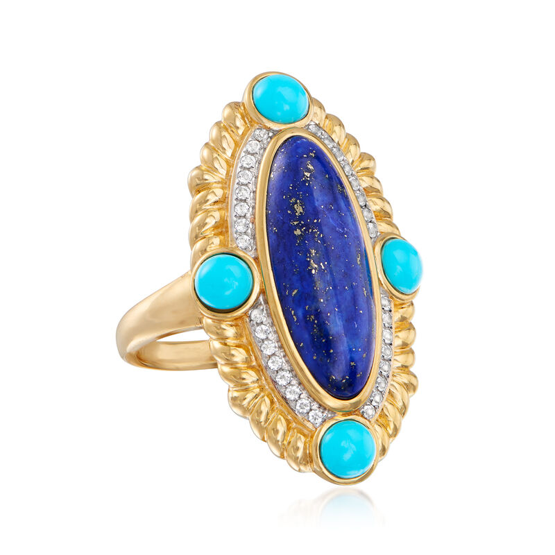 Lapis, Turquoise and .10 ct. t.w. White Topaz Ring in 18kt Gold Over Sterling image number 3