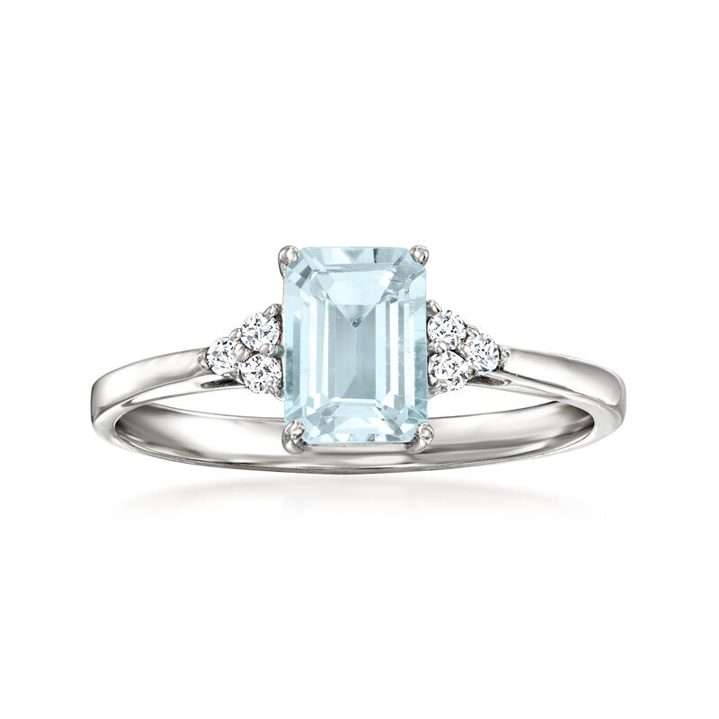 1.00 Carat Aquamarine Ring with Diamonds in 14kt White Gold image number 0