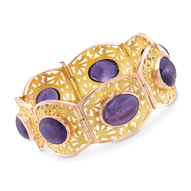 C. 1990 Vintage 58.80 ct. t.w. Amethyst Bracelet in 14kt Rose and 18kt Yellow Gold. 7.5&quot; image number 0