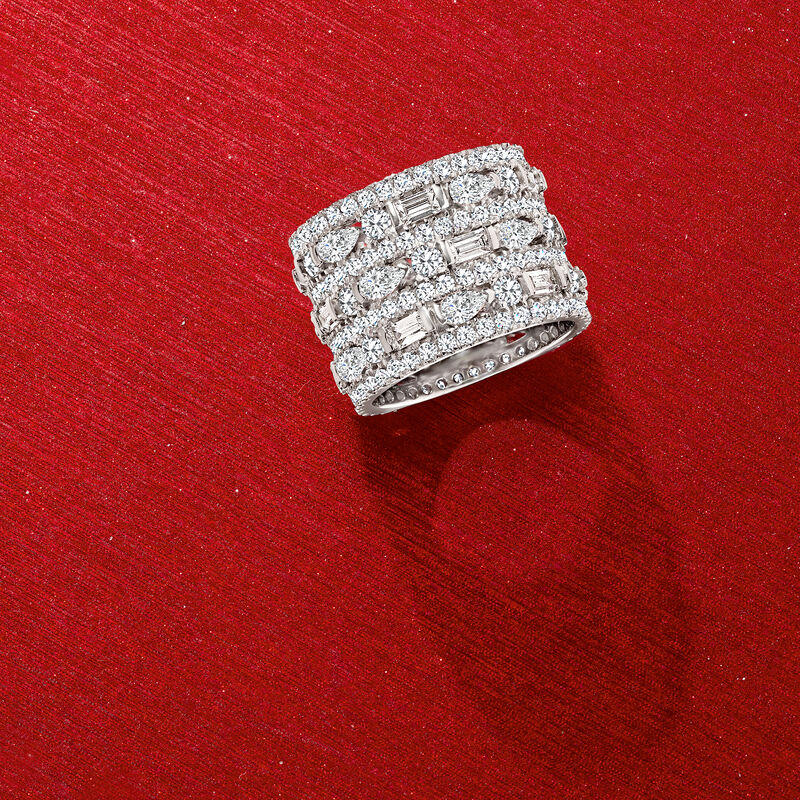 6.56 ct. t.w. Multi-Shaped CZ Multi-Row Eternity Band in Sterling Silver image number 4