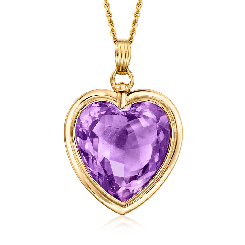 C. 1950 Vintage 48.50 Carat Amethyst Heart Pendant Necklace in 18kt Yellow Gold image number 0