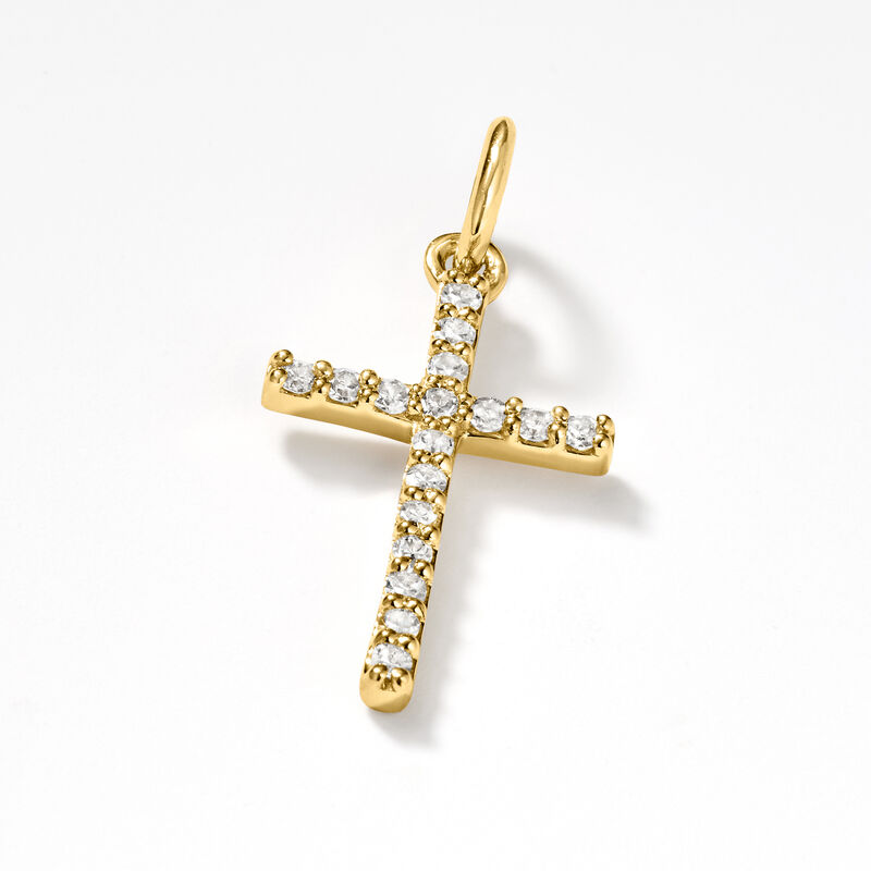 .10 ct. t.w. Diamond Cross Charm in 14kt Yellow Gold image number 3
