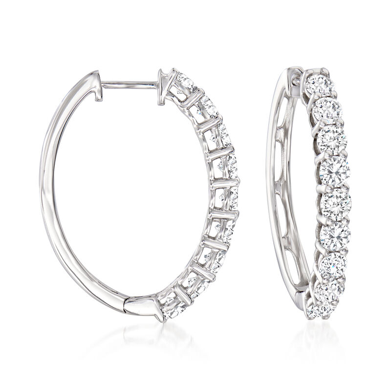 3.00 ct. t.w. Diamond Hoop Earrings in 14kt White Gold. 1&quot; image number 0