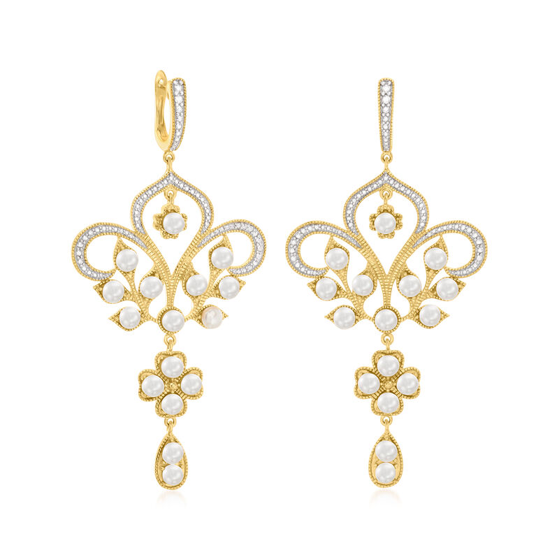 3.5-4mm Cultured Pearl Chandelier Earrings in 18kt Gold Over Sterling  image number 2