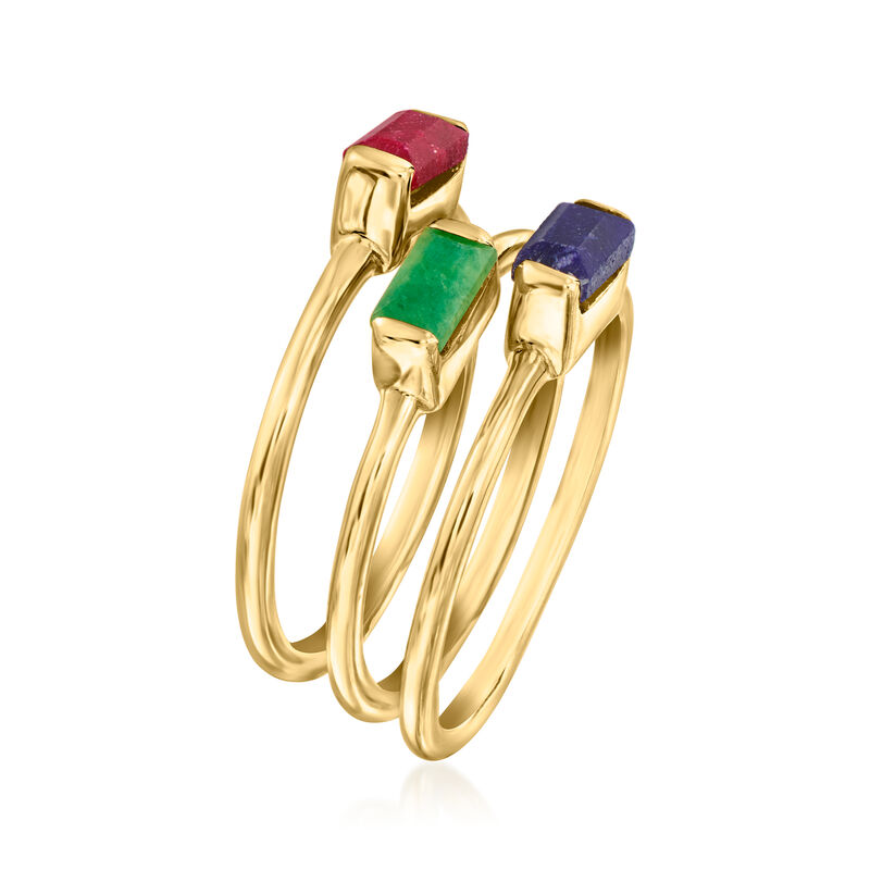1.10 ct. t.w. Multi-Gemstone Jewelry Set: Three Stackable Rings in 18kt Gold Over Sterling image number 2