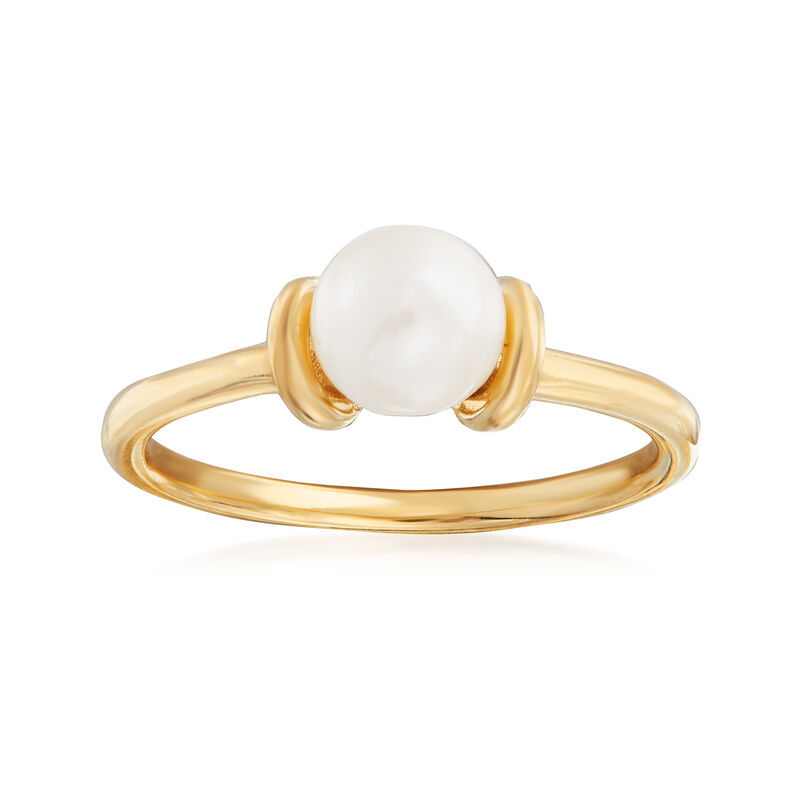 C. 1990 Vintage 6mm Cultured Pearl Ring in 14kt Yellow Gold. Size 6 image number 0