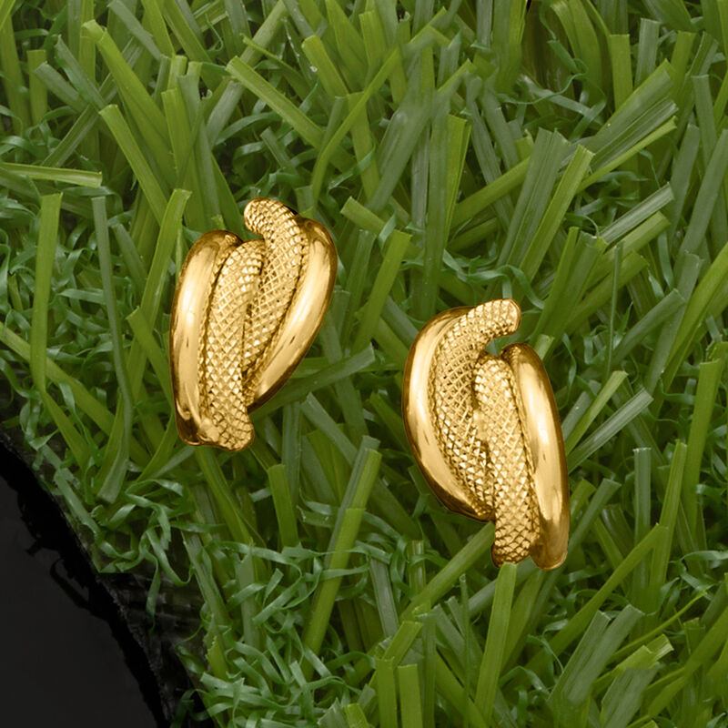 Italian 18kt Yellow Gold Textured and Polished Earrings image number 4