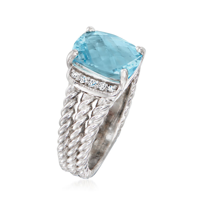 C. 2000 Vintage David Yurman 3.00 Carat Aquamarine Ring with Diamond Accents in Sterling Silver image number 2