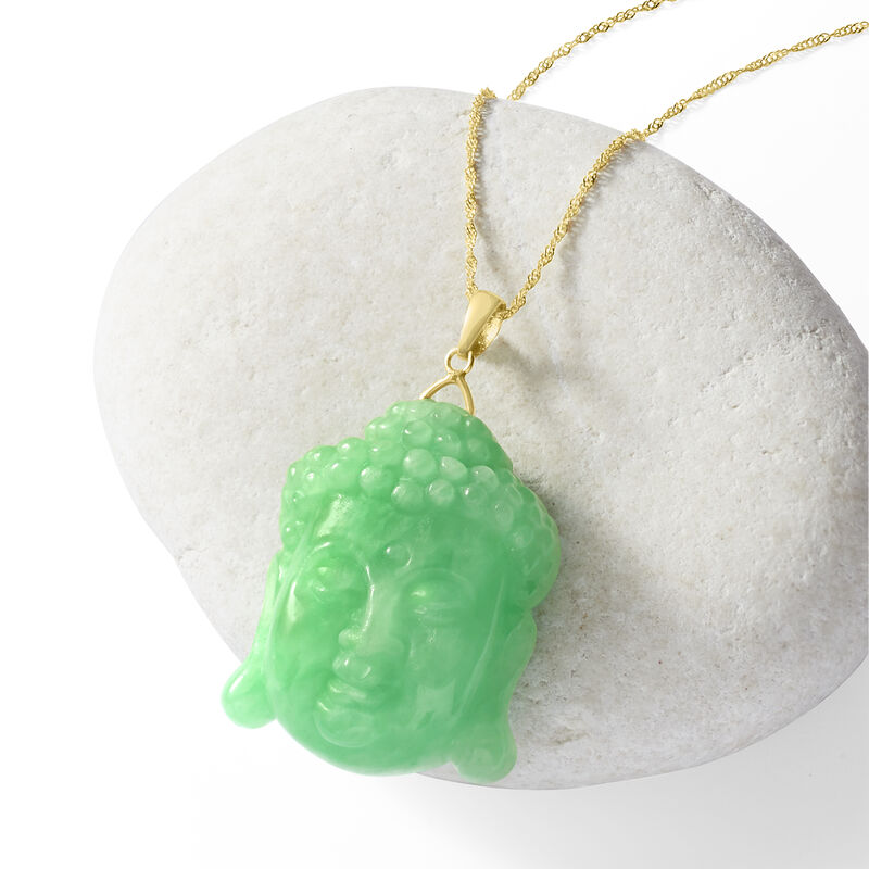 Jade Buddha Pendant Necklace in 14kt Yellow Gold image number 2