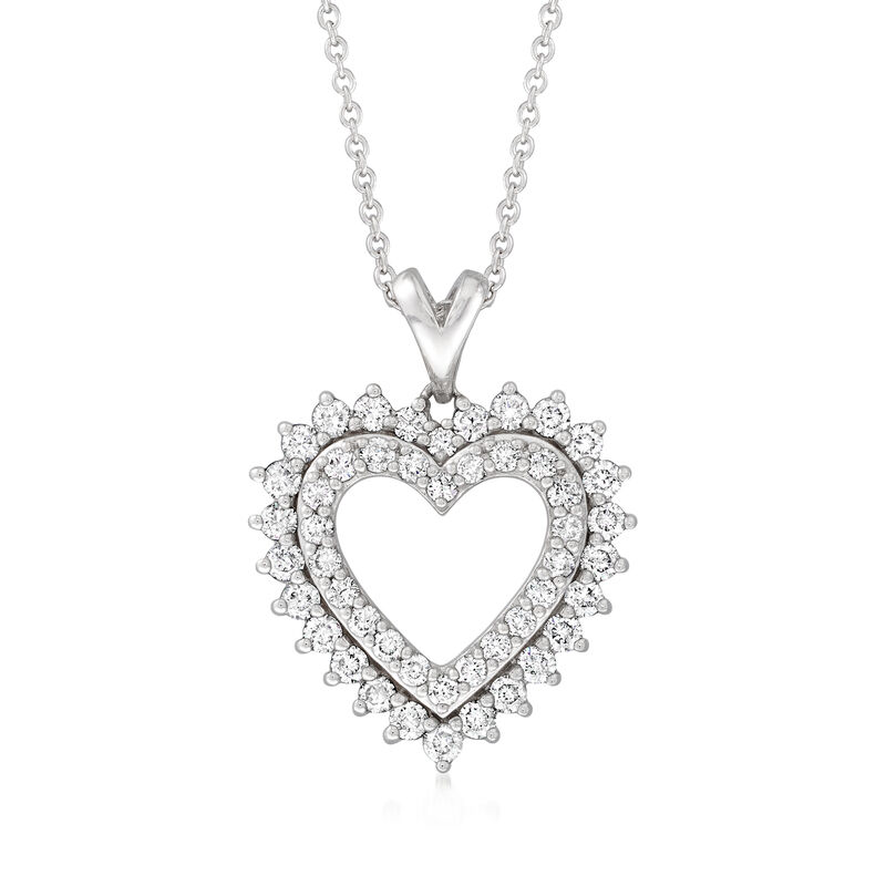 C. 1990 Vintage 1.00 ct. t.w. Diamond Heart Pendant Necklace in 10kt and 14kt White Gold image number 0