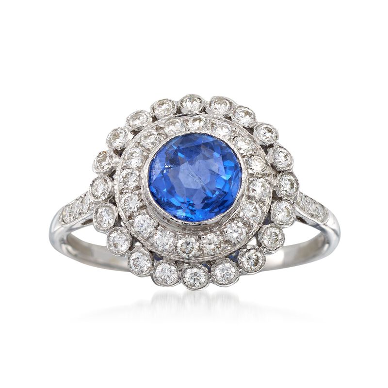 C. 1990 Vintage 1.05 Carat Sapphire and .50 ct. t.w. Diamond Ring in 18kt White Gold. Size 6.75 image number 0