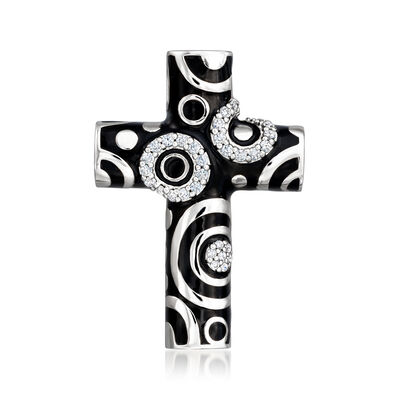 Belle Etoile "Galaxy" .30 ct. t.w. CZ and Black Enamel Cross Pendant in Sterling Silver