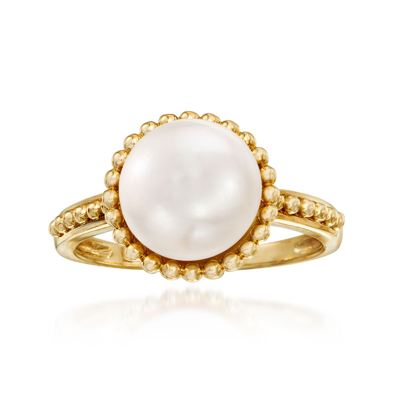 9.5-10mm Cultured Pearl and Beaded Ring in 14kt Yellow Gold image number 0
